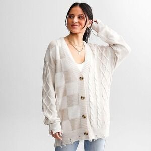 BKE Womens Cardigan Sweater Boho Grunge Oversized Indie‎ Knit Distressed Large